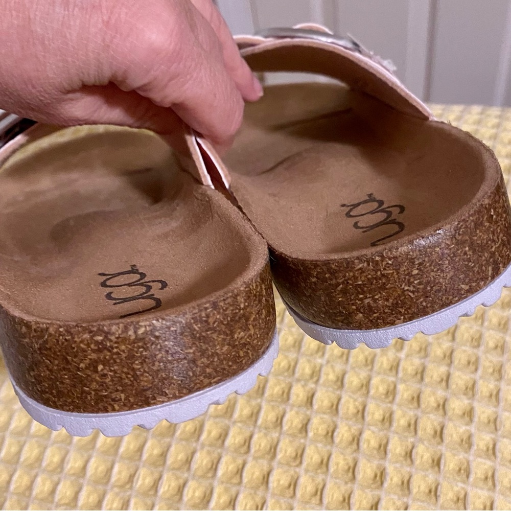 Sugar Pink Croc Zesty Cork Sole Buckle Slides Size 7 - Picture 5 of 10